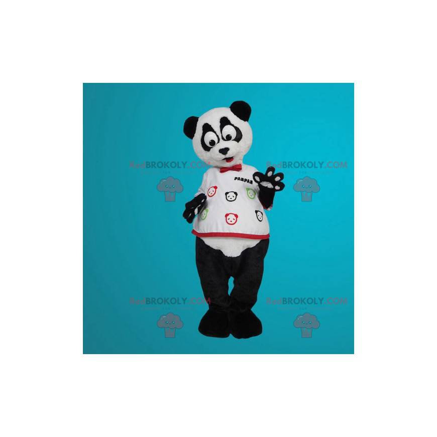 Mascote panda branco e preto com olhos grandes - Redbrokoly.com