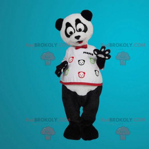 Mascotte de panda blanc et noir avec de grands yeux -