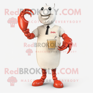 Cream Lobster mascot costume character dressed with a Cocktail Dress and Belts