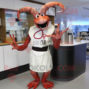 Cream Lobster mascot costume character dressed with a Cocktail Dress and Belts