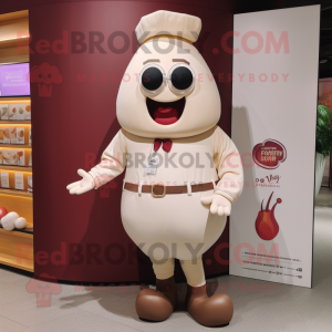 Cream Plum mascot costume character dressed with a Chinos and Smartwatches