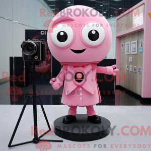 Maskotkarakter av et rosa...