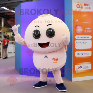 Cream Plum mascot costume character dressed with a Chinos and Smartwatches