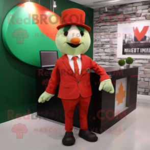 Red Irish Flag mascot costume character dressed with a Suit Jacket and Earrings