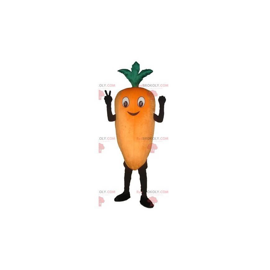 Mascotte de carotte orange géante et souriante - Redbrokoly.com