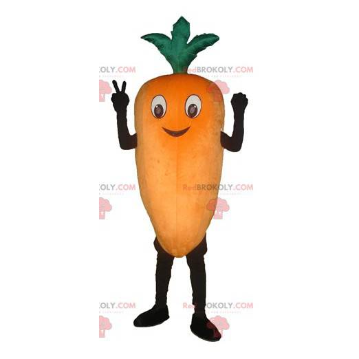 Gigantyczna i uśmiechnięta pomarańczowa marchewkowa maskotka -