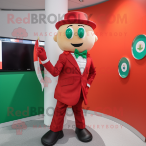 Red Irish Flag mascot costume character dressed with a Suit Jacket and Earrings