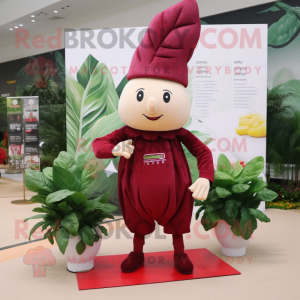 Maroon Beet mascot costume character dressed with a Sheath Dress and Anklets
