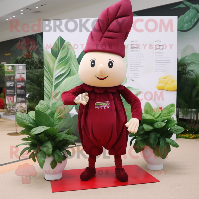 Maroon Beet mascot costume character dressed with a Sheath Dress and Anklets Maroon Beet mascot costume character dressed with a Sheath Dress and Anklets