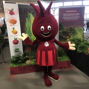 Maroon Beet mascot costume character dressed with a Sheath Dress and Anklets