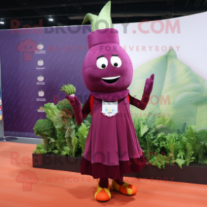 Maroon Beet mascot costume character dressed with a Sheath Dress and Anklets