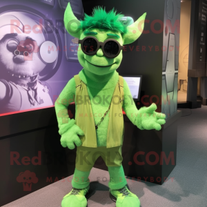Green Gargoyle mascot costume character dressed with a Jumpsuit and Eyeglasses