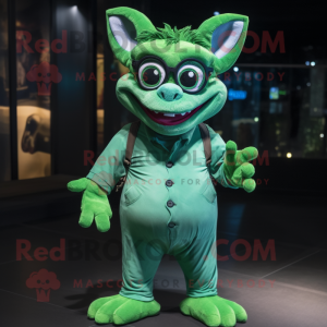 Green Gargoyle mascot costume character dressed with a Jumpsuit and Eyeglasses