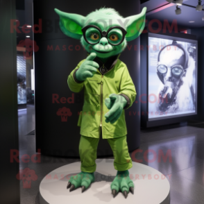 Green Gargoyle mascot costume character dressed with a Jumpsuit and Eyeglasses