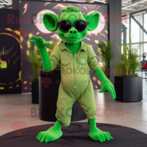 Green Gargoyle mascot costume character dressed with a Jumpsuit and Eyeglasses