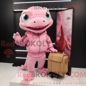 Maskotkarakter av en rosa...