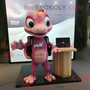 Maskotkarakter av en rosa...