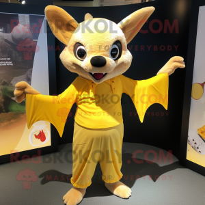Yellow Bat mascot costume character dressed with a Henley Shirt and Wraps