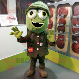 Olive Zombie mascot costume character dressed with a Cardigan and Brooches