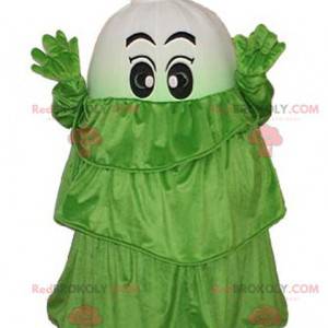 Mascotte di porro vegetale bianco con un vestito verde -