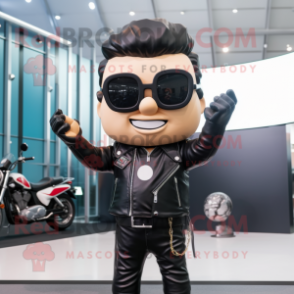 Black Pendant mascot costume character dressed with a Biker Jacket and Eyeglasses