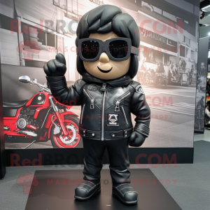 Black Pendant mascot costume character dressed with a Biker Jacket and Eyeglasses