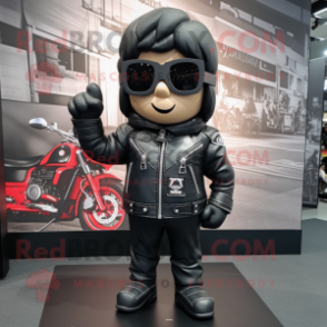 Black Pendant mascot costume character dressed with a Biker Jacket and Eyeglasses