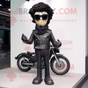 Black Pendant mascot costume character dressed with a Biker Jacket and Eyeglasses