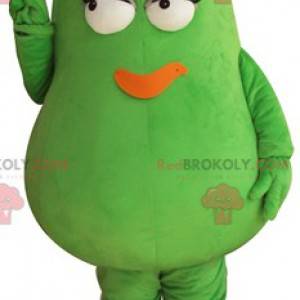 Mascota de frijol de patata verde gigante con un lazo rojo -
