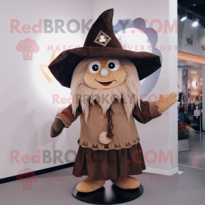 Brown Witch'S Hat mascot costume character dressed with a Overalls and Bracelet watches