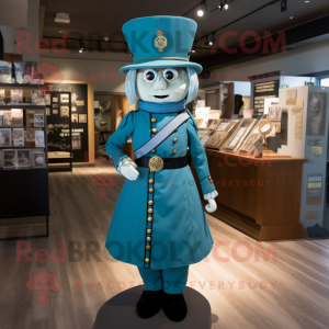 Cyan Civil War Soldier mascot costume character dressed with a Wrap Skirt and Necklaces