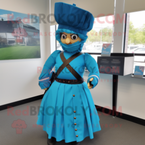Cyan Civil War Soldier mascot costume character dressed with a Wrap Skirt and Necklaces