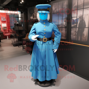 Cyan Civil War Soldier mascot costume character dressed with a Wrap Skirt and Necklaces