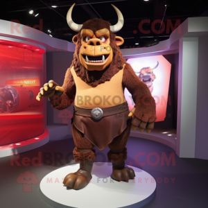 Brown Minotaur mascot costume character dressed with a Shorts and Belts