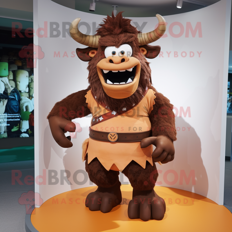 Brown Minotaur mascot costume character dressed with a Shorts and Belts