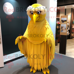 Yellow Eagle mascot costume character dressed with a Wrap Dress and Shawl pins