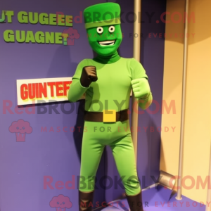 Maskot-karakter av en grön...