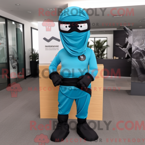 Maskotkarakter av en cyan...