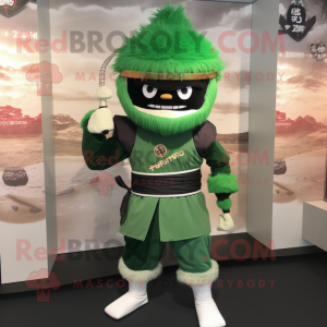 Forest Green Samurai mascot costume character dressed with a Skinny Jeans and Headbands