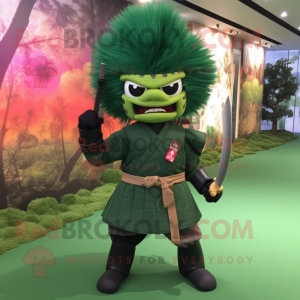 Forest Green Samurai mascot costume character dressed with a Skinny Jeans and Headbands