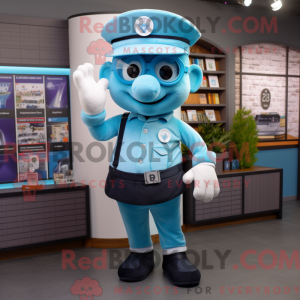 Maskotkarakter av en cyan...