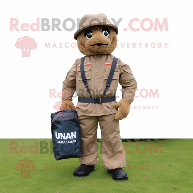 nan Para Commando mascot costume character dressed with a Dungarees and Briefcases