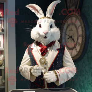 White Rabbit mascot costume character dressed with a Waistcoat and Necklaces