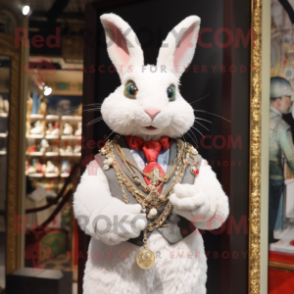 White Rabbit mascot costume character dressed with a Waistcoat and Necklaces