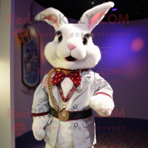 White Rabbit mascot costume character dressed with a Waistcoat and Necklaces