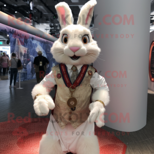 White Rabbit mascot costume character dressed with a Waistcoat and Necklaces