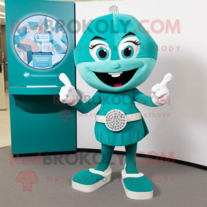 Teal Engagement Ring mascot costume character dressed with a Romper and Rings
