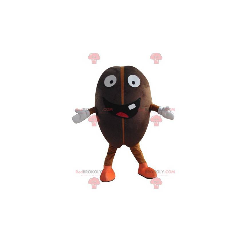 Giant coffee bean cocoa bean mascot very smiling -