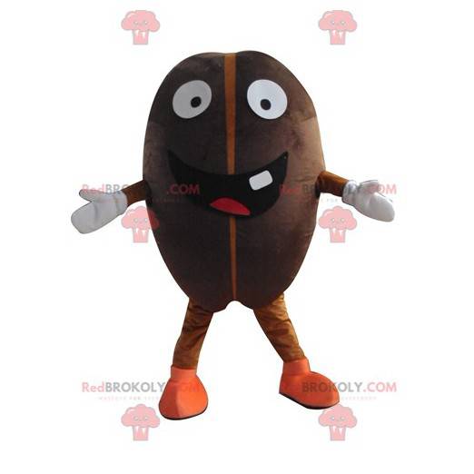 Mascotte de fève de cacao de grain de café géant très souriant