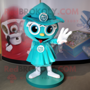 Teal Engagement Ring mascot costume character dressed with a Romper and Rings
